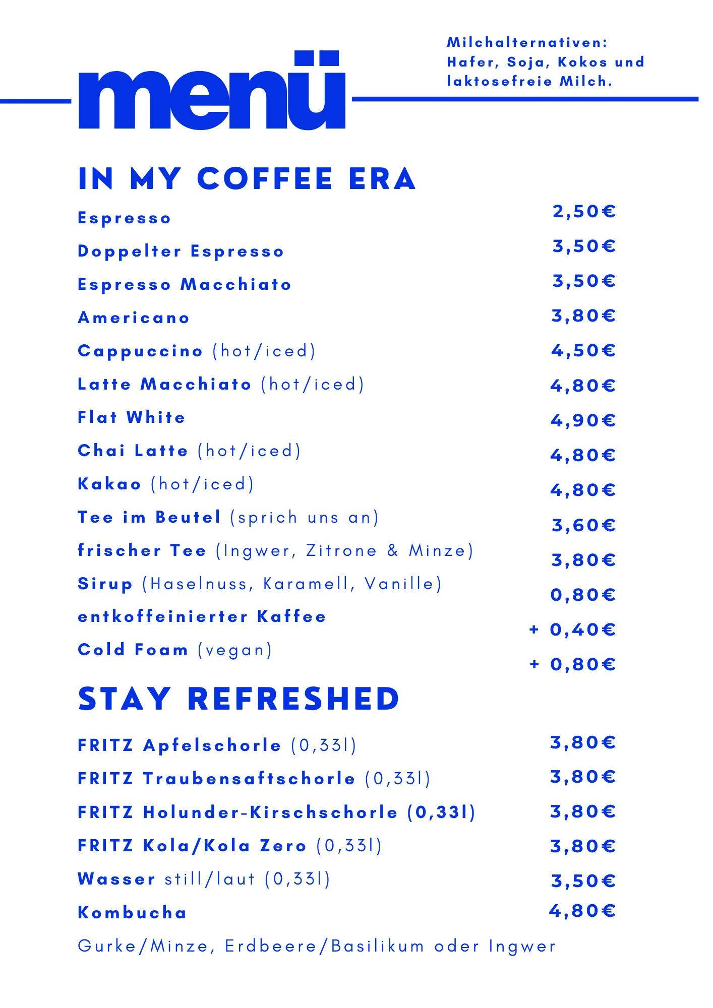 Getränke- und Speisekarte – Seite 2